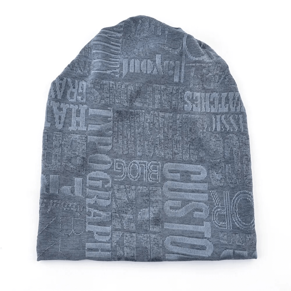 Casual unisex scarf-hat with knitted letter and flower pattern in cotton polyester, perfect for outdoor activities. Style: Skullies & Beanies.